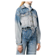 Veste en jean en strass de femmes Vêtements en deux pièces